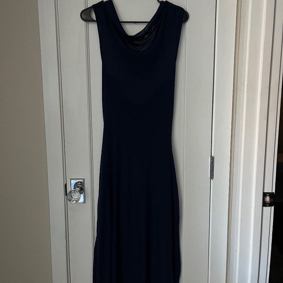 DAZY Ruched Side Mesh Overlay Dress - Dark Blue, Size M - Picture 1 of 4